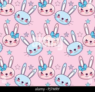 Kawaii rabbits background Stock Vector