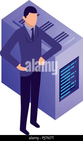 elegant businessman with tower server vector illustration design Stock Vector