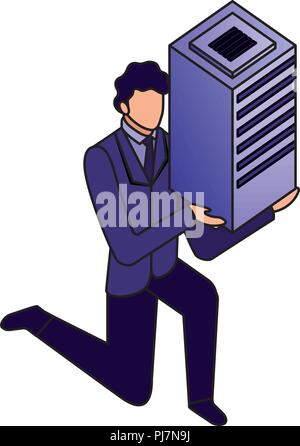 elegant businessman with tower server vector illustration design Stock Vector