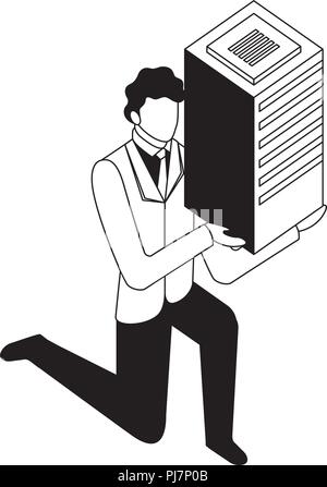 elegant businessman with tower server vector illustration design Stock Vector