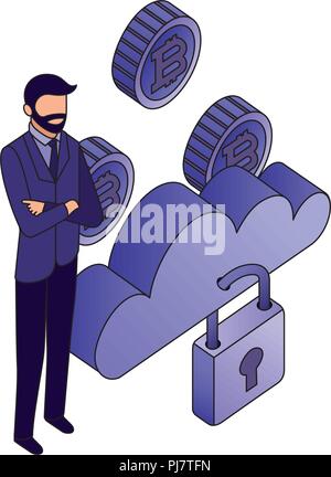 businessman cloud computing storage security coins vector illustration Stock Vector