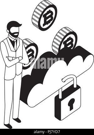 businessman cloud computing storage security coins vector illustration Stock Vector