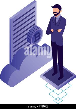 businessman with cloud computing and set icons vector illustration design Stock Vector