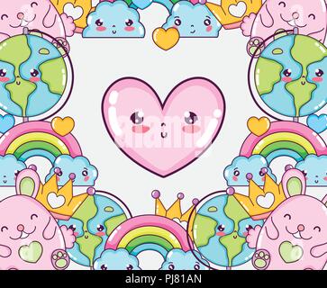 Cute kawaii frame cartoons Stock Vector