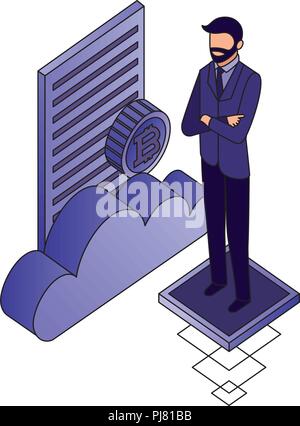 businessman with cloud computing and set icons vector illustration design Stock Vector