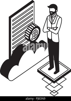 businessman with cloud computing and set icons vector illustration design Stock Vector