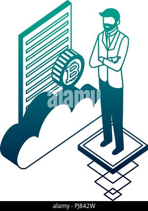 businessman with cloud computing and set icons vector illustration design Stock Vector