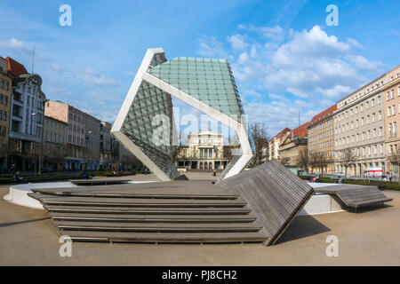 Poznan, Poland - April 4, 2018: Freedom square and the modern fountain in Poznan. Stock Photo