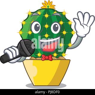 Singing mammillaria compressa cactus isolated on the cartoon Stock Vector