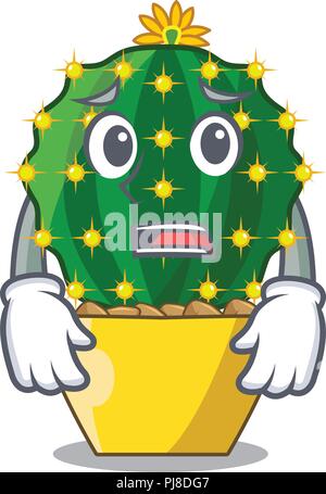 Afraid mammillaria compressa cactus isolated on the cartoon Stock Vector