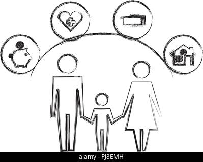 family holding hands together protection pictogram Stock Vector