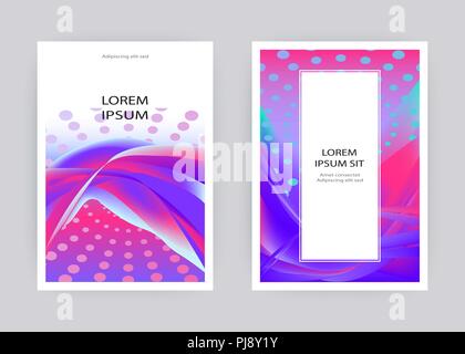 Fluid liquid shapes composition. Wavy geometric background. Colorful abstract backdrop. Halftone circles elements. Trendy gradient waves template vect Stock Vector
