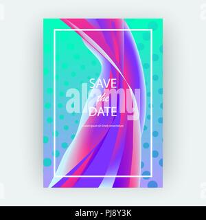 Fluid liquid shapes composition. Wavy geometric background. Colorful abstract backdrop. Halftone circles elements. Trendy gradient waves template vect Stock Vector