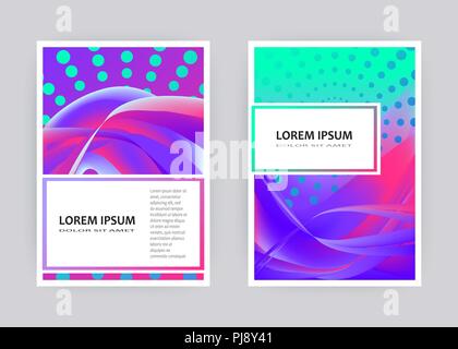 Fluid liquid shapes composition. Wavy geometric background. Colorful abstract backdrop. Halftone circles elements. Trendy gradient waves template vect Stock Vector