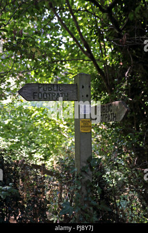 Signposts on a public footpath in Hitcham,Suffolk  UK Stock Photo