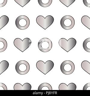 Hand drawn hearts and circles shiny background. Abstract silver vector seamless pattern for surface design, wrapping paper, textile, wallpaper, phone  Stock Vector