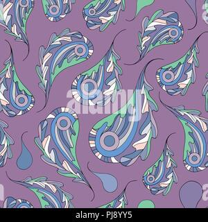 Paisley and oak leaves vector seamless pattern. Hand drawn abstract leaf background. Nature modern colorful texture for surface design, textile, wrapp Stock Vector