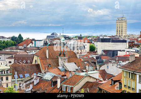 View old Town and Lake Geneva. Lausanne, Canton of Vaud, Switzerland Stock Photo