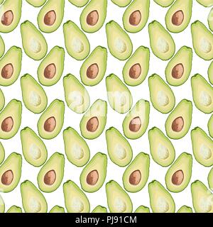 Vector seamless pattern of avocado slice on white background. Avocado cut texture Stock Vector