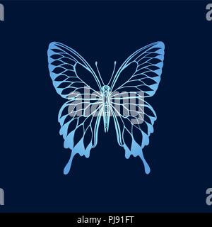 Vector illustration of gradient butterfly on blue background. Butterfly silhouette stencil Stock Vector