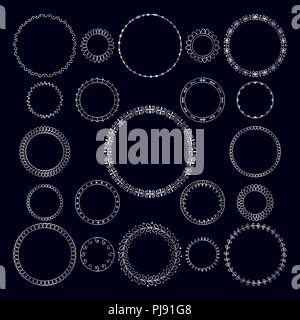 Vector set of round decorative frame. Silver geometric frame. Metallic frame Stock Vector