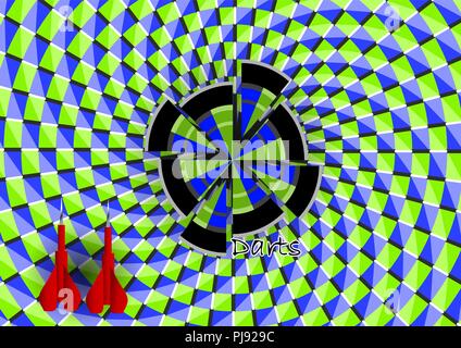 optical illusion. darts with dartboard abstract illustration Stock Vector