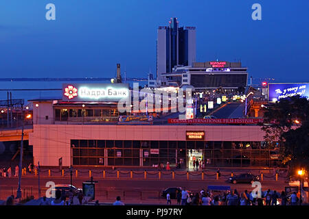 ODESA, UKRAINE - JULY 21, 2012: View of Odesa port from Potemkin Stairs at night Stock Photo