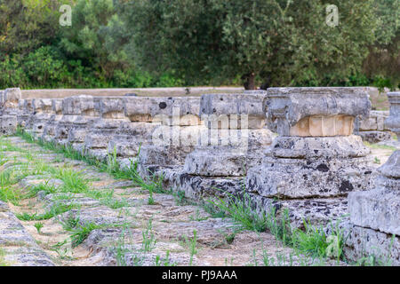 Ancient ruins in Olympia, Peloponnese, Greece Stock Photo