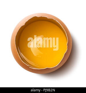 Single fresh egg yolk on white background as package design element Stock Photo