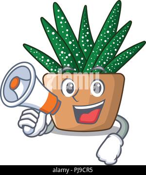With megaphone mini zebra cactus on cartoon pot Stock Vector