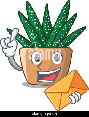 With envelope character small zebra cactus plant on pot Stock Vector