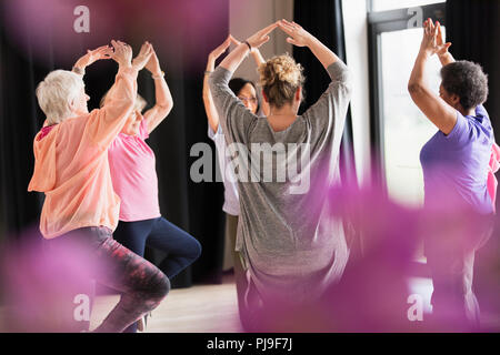 Active seniors exercising in circle Stock Photo