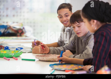 High school students doing arts and crafts Stock Photo