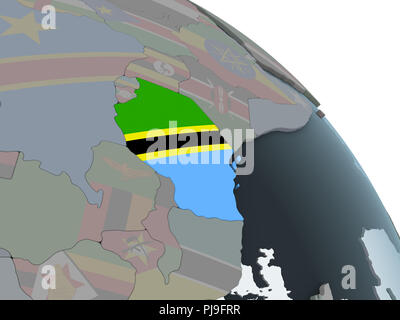 Tanzania on political globe with embedded flag. 3D illustration Stock ...