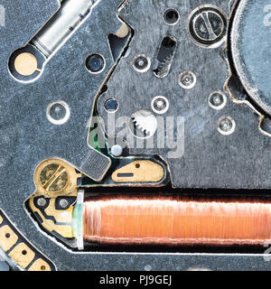 electronic mechanism of quartz movement in watch close up Stock Photo