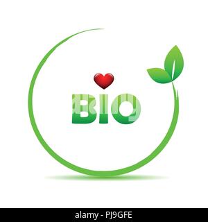 organic bio plant logo with red heart vector illustration EPS10 Stock Vector