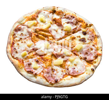 italian pizza with ham and pineapple isolated on white background Stock Photo