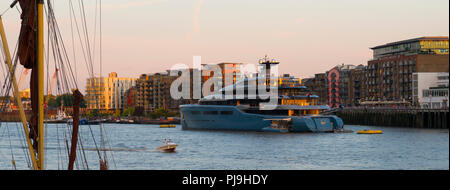 megayachts docked on the River Thames, London, United Kingdom. Stock Photo