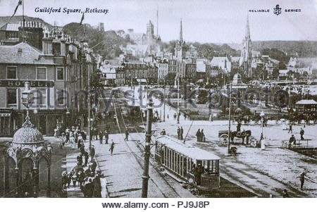 Guildford Square Rothesay, Isle of Bute, Scotland, vintage real photograph postcard from 1905 Stock Photo