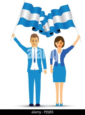 man and woman waving Argentina flags