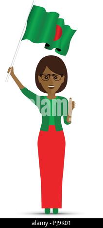 Bangladeshi woman waving a flag Stock Vector