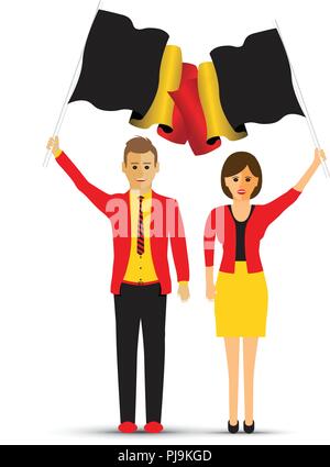 man and woman waving Belgium flags Stock Vector