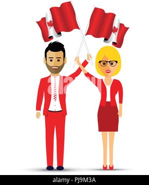 couple waving canadian flags Stock Vector