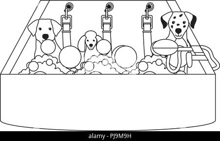 cute dogs taking a bath over white background, vector illustration Stock Vector