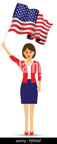 lady waving her usa flag Stock Vector