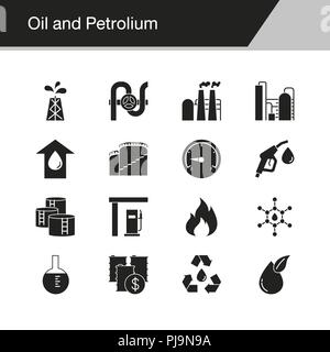 Oil and Petrolium icons. Design for presentation, graphic design, mobile application, web design, infographics. Vector illustration. Stock Vector