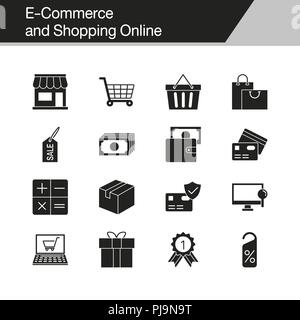 E-commerce and Shopping online icons. Design for presentation, graphic design, mobile application, web design, infographics. Vector illustration. Stock Vector