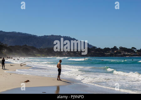 Man on the beach, Carmel-by-the-Sea, California Stock Photo