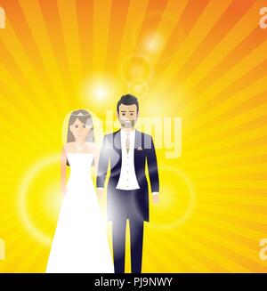 wedding couple on a colour background Stock Vector
