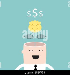 Money tree growing from businessman head Profit business success concept Stock Vector